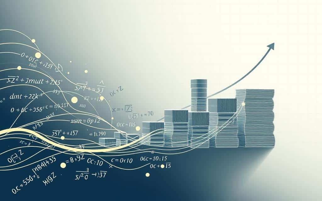 A detailed illustration of the concept of compound interest, showcasing the exponential growth of money over time. In the foreground, a visually striking depiction of mathematical formulas and equations representing the compounding process, with dynamic lines and shapes that convey the fluid and ever-changing nature of compound interest. In the middle ground, a series of stacked bar charts or line graphs illustrating the incremental growth, with each bar or line representing a specific time period. In the background, a minimalist yet elegant backdrop, perhaps featuring a clean grid or graph paper pattern, to provide context and emphasize the numerical and analytical aspects of the subject matter. The overall mood should be one of clarity, precision, and the power of mathematical principles, without any distracting elements that could detract from the core message. A detailed illustration of the concept of compound interest, showcasing the exponential growth of money over time. In the foreground, a visually striking depiction of mathematical formulas and equations representing the compounding process, with dynamic lines and shapes that convey the fluid and ever-changing nature of compound interest. In the middle ground, a series of stacked bar charts or line graphs illustrating the incremental growth, with each bar or line representing a specific time period. In the background, a minimalist yet elegant backdrop, perhaps featuring a clean grid or graph paper pattern, to provide context and emphasize the numerical and analytical aspects of the subject matter. The overall mood should be one of clarity, precision, and the power of mathematical principles, without any distracting elements that could detract from the core message.