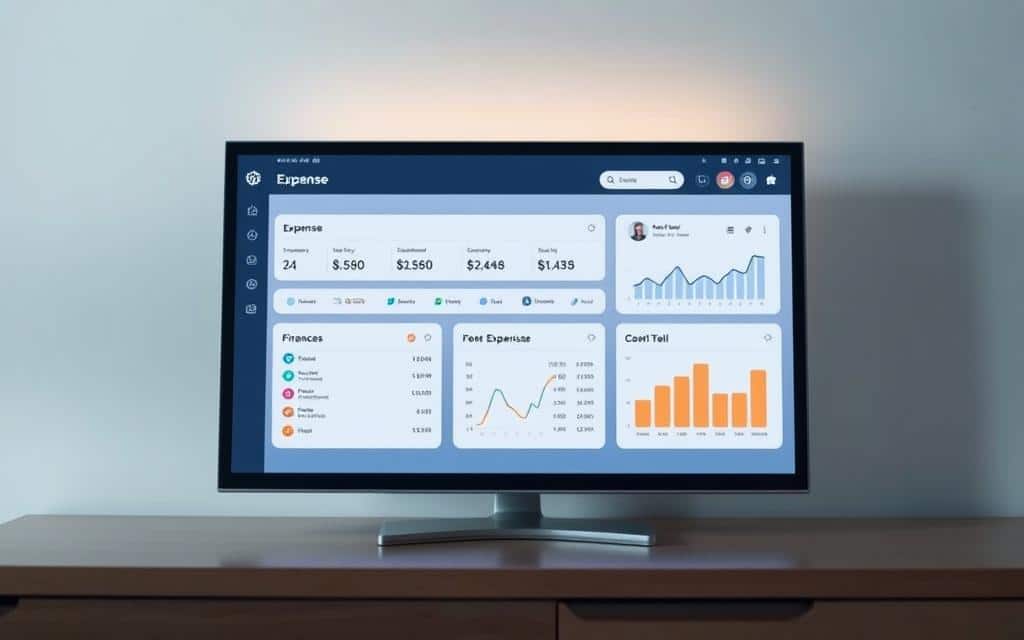 A minimalist financial dashboard featuring carefully organized expense categories displayed on a sleek digital interface. The layout is clean and intuitive, with simple icons and graphs conveying budgeting data at a glance. The screen is backlit by a warm, muted glow, creating a sense of focus and control. The overall aesthetic is modern, yet calming - reflecting the user's ability to take charge of their finances during difficult times. The composition emphasizes balance, structure and functionality, mirroring the discipline required to effectively manage household expenses. A minimalist financial dashboard featuring carefully organized expense categories displayed on a sleek digital interface. The layout is clean and intuitive, with simple icons and graphs conveying budgeting data at a glance. The screen is backlit by a warm, muted glow, creating a sense of focus and control. The overall aesthetic is modern, yet calming - reflecting the user's ability to take charge of their finances during difficult times. The composition emphasizes balance, structure and functionality, mirroring the discipline required to effectively manage household expenses.